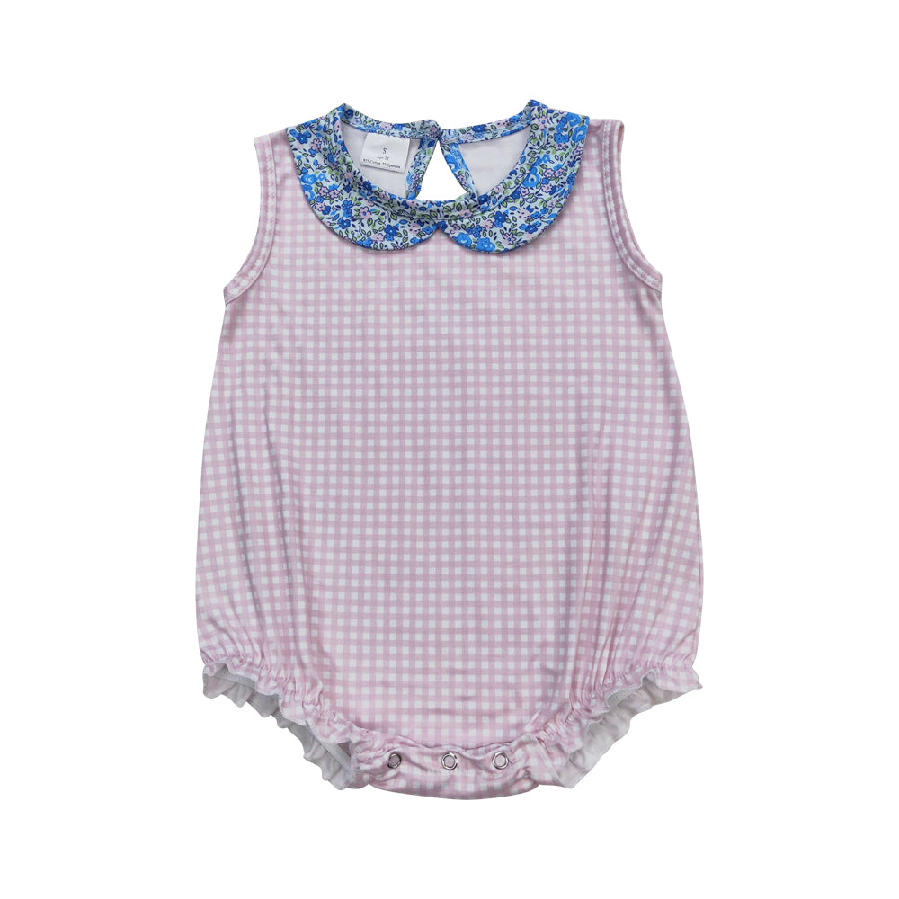 SR1087 Pink checkered sleeveless girls romper