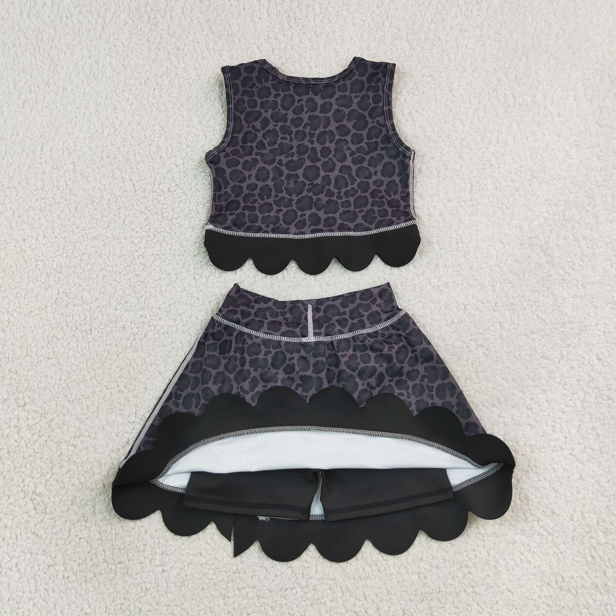 GSD4268 Yoga Scallop Black Sleeveelss Shorts Girls Set