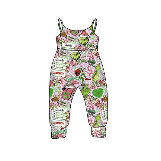 custom S 10.19 Christmas green face pink girls jumpsuits