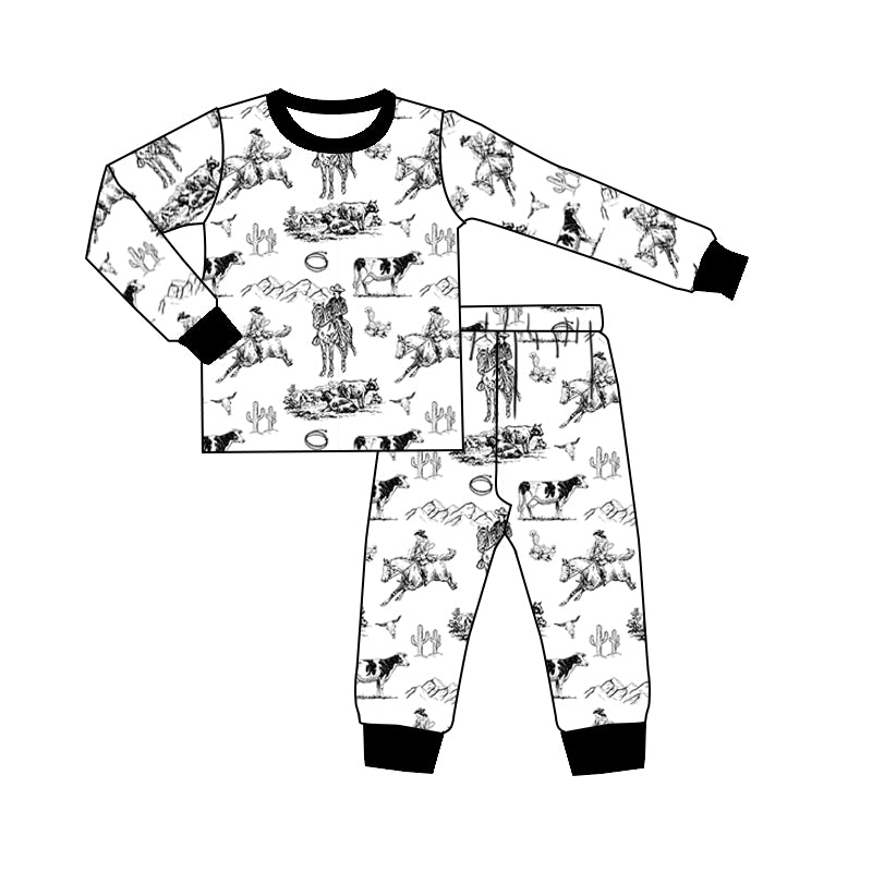 custom Western cactus horse riding long sleeve pants boys pajamas