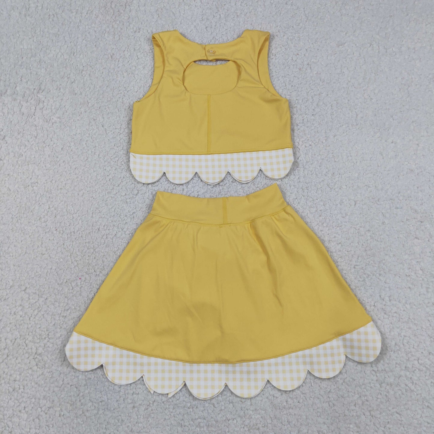 GSD3324 Yoga Solid Color Yellow Sleeveless Bows Skorts Girls Set
