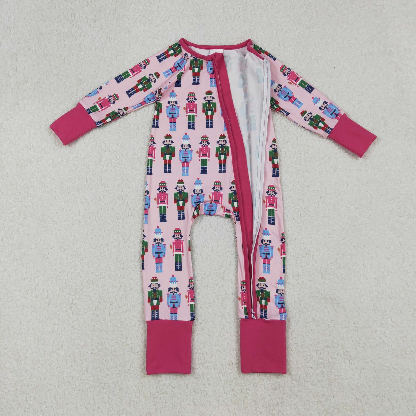 LR2598 Christmas soldier pink zipper long sleeve girls romper