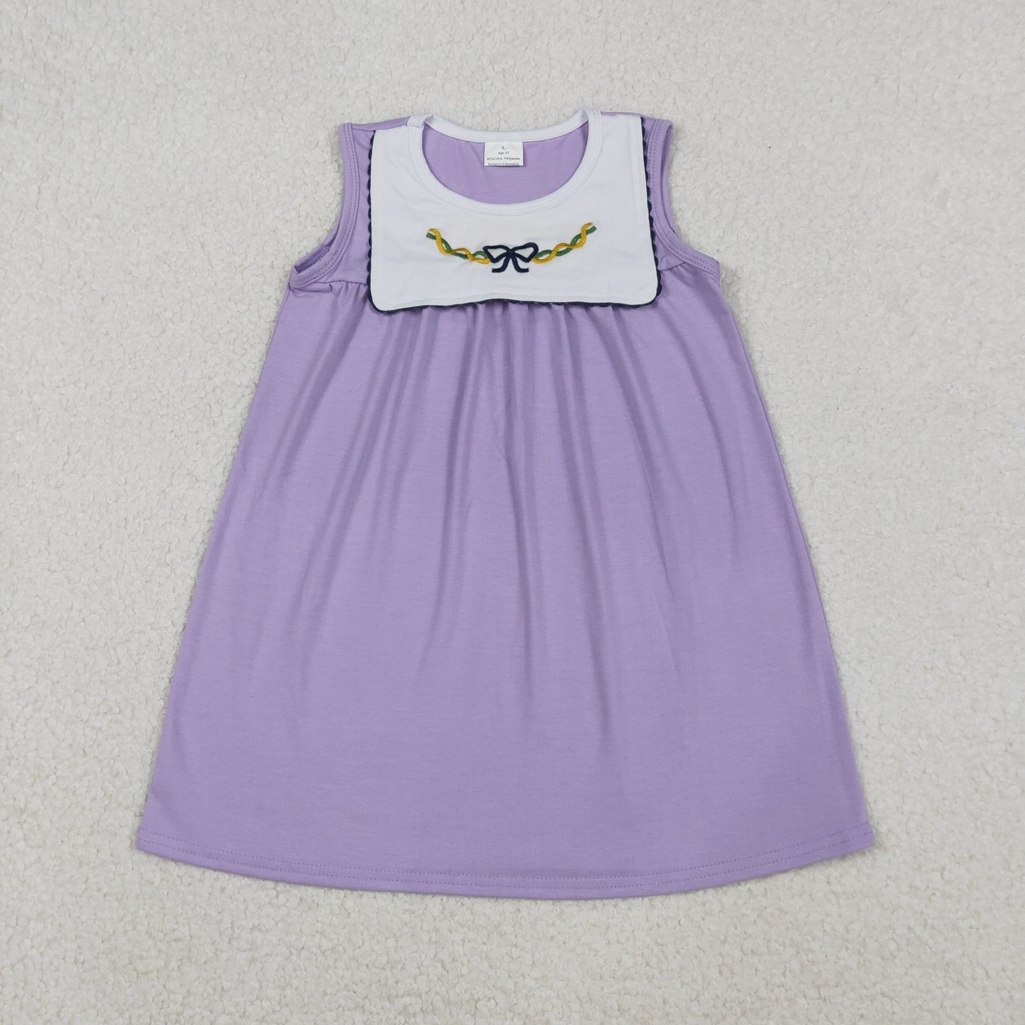 embroidery GSD2832 Mardi Gras mask purple sleeveless girls dress