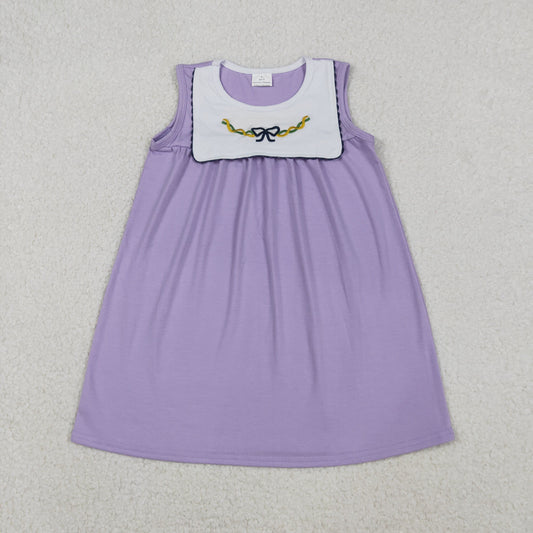 embroidery GSD2832 Mardi Gras mask purple sleeveless girls dress