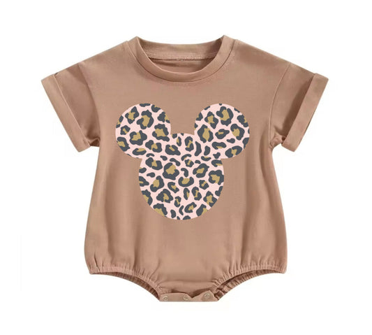 custom moq 3 leoaprd cartoon M brown short sleeve baby romper