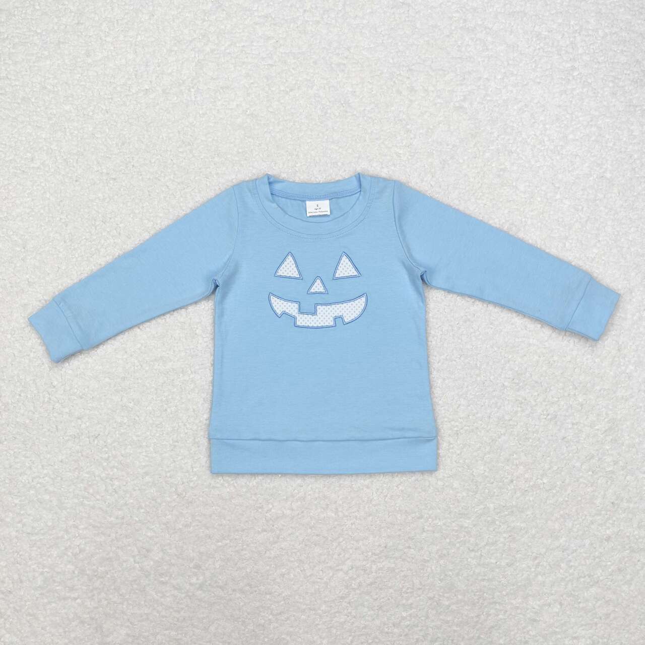 embroidery BT0832 Halloween pumpkin blue long sleeve boys top