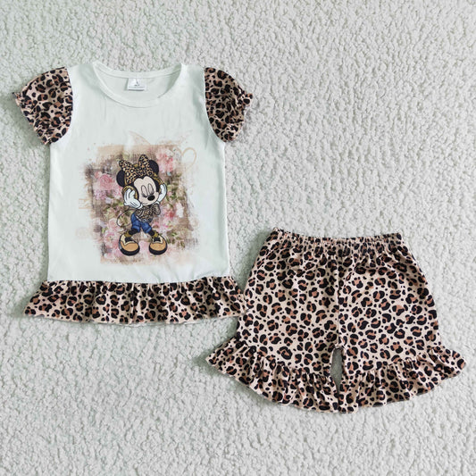 GSSO0079 Summer Leopard Print Cartoon Girls Set