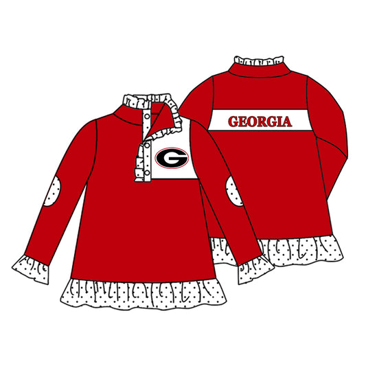 custom moq 3 GEORGIA Red Long Sleeve Girls Pullover