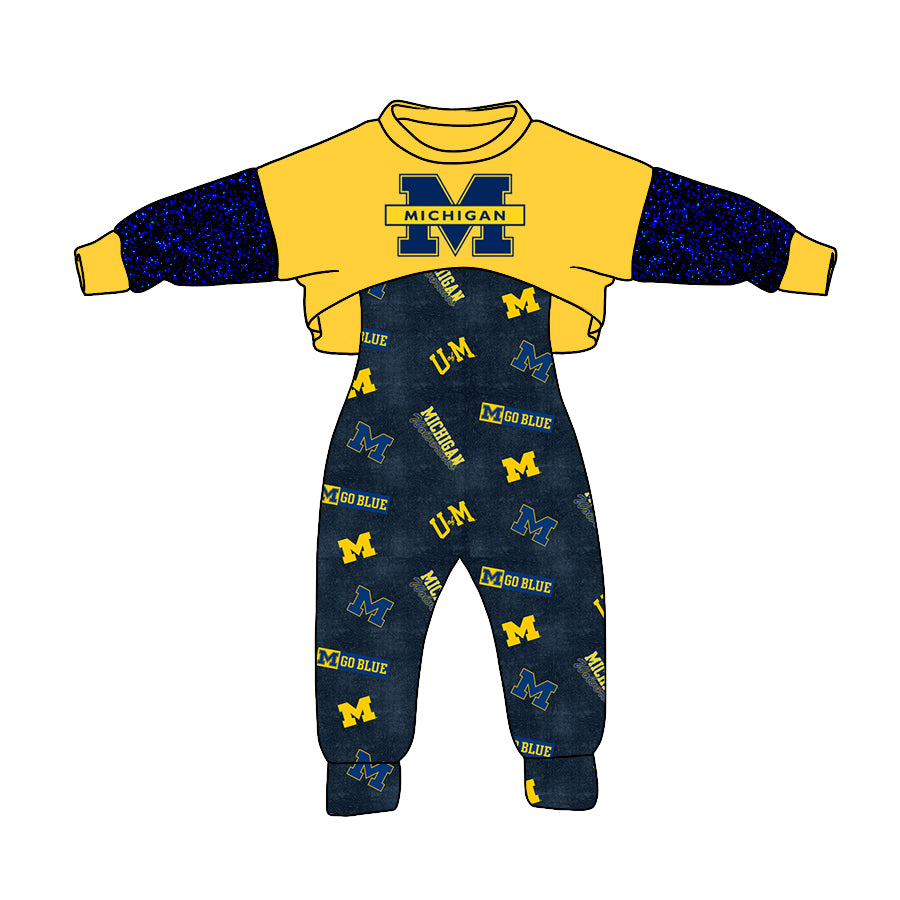 custom S 9.13  Yellow blue long sleeve jumpsuit set