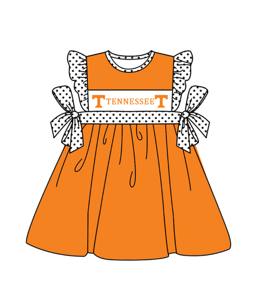 Custom Moq 3 Football Team Tennessee Orange Flutter Sleeve Girls Dress