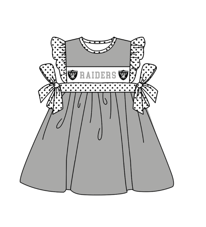 Custom Moq 3 Football Team Raiders Grey Flutter Sleeve Girls Dress