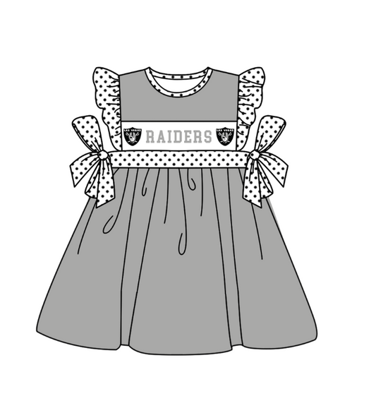 Custom Moq 3 Football Team Raiders Grey Flutter Sleeve Girls Dress