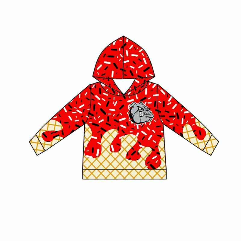 custom moq 3 football team bulldog red ice hoodie long sleeve boys top