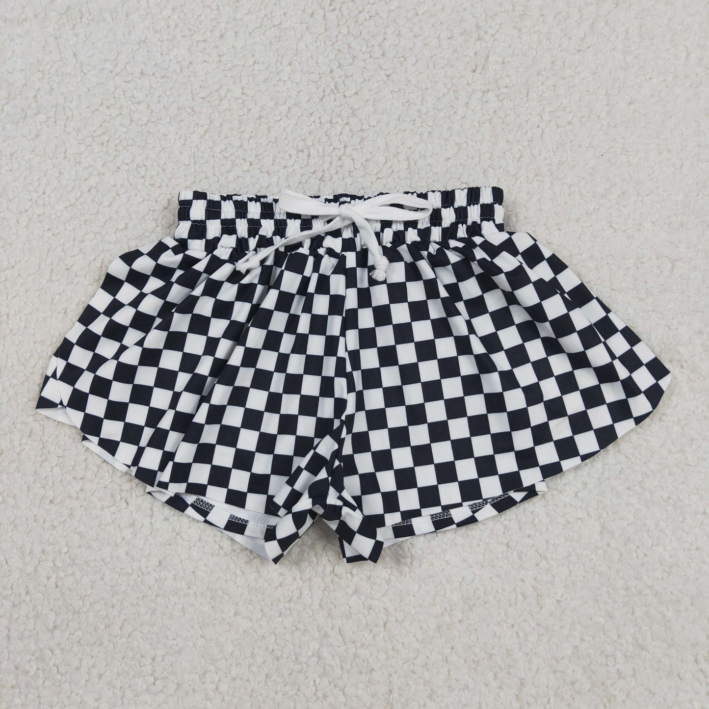 SS0865 Yoga Black Checkered Girls Shorts