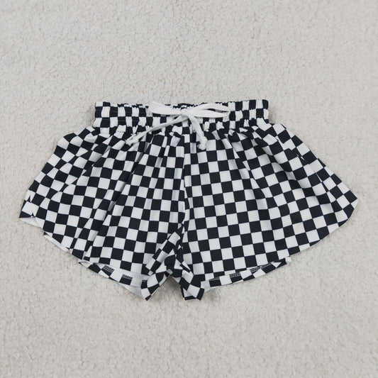 SS0865 Yoga Black Checkered Girls Shorts