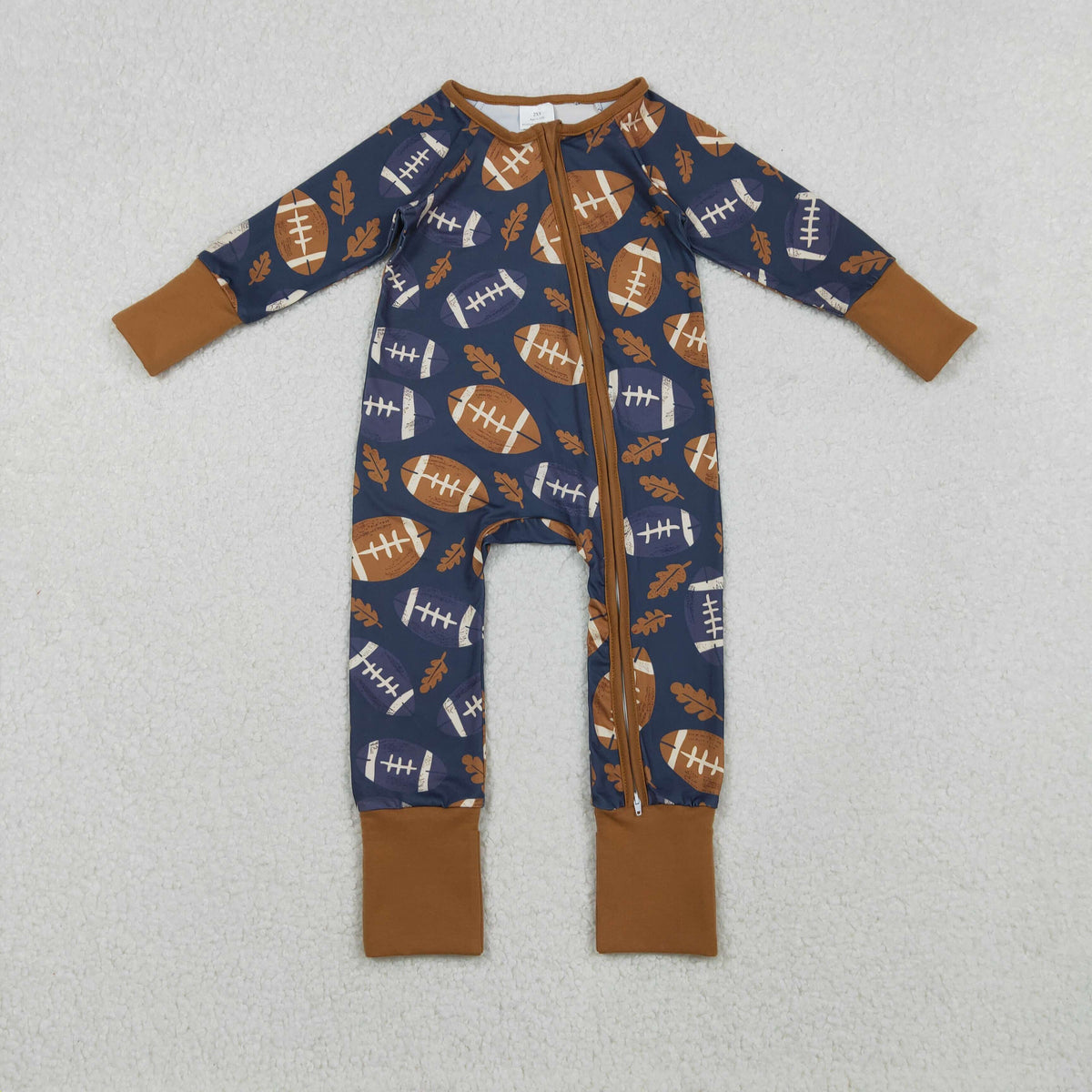 LR2543 football leaf navy blue zipper long sleeve boys romper