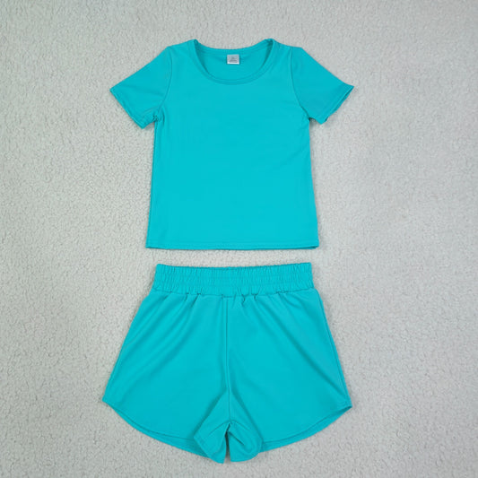 GSSO3771 Yoga Blue Short Sleeve Shorts Girls Set
