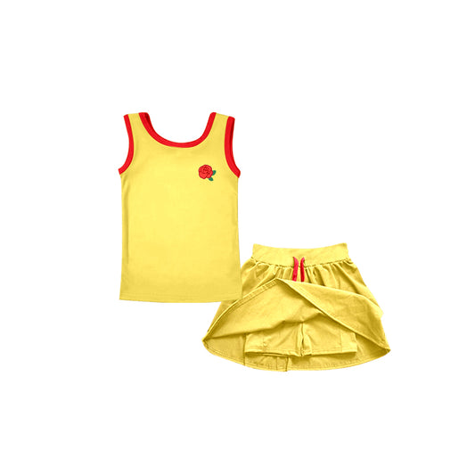 Custom Moq 3 Cartoon Princess Yellow Sleeveless Skirt With Shorts Girls Set