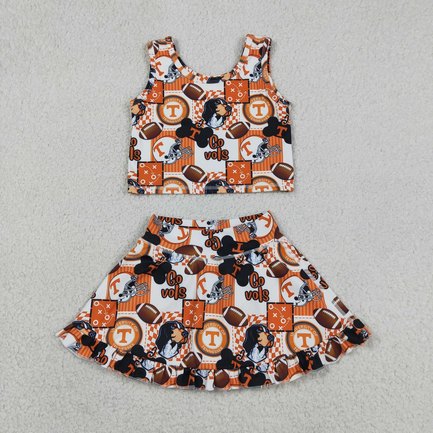 GSD3613 Yoga Football Item Red Yellow Sleeveless Skorts Girls Set