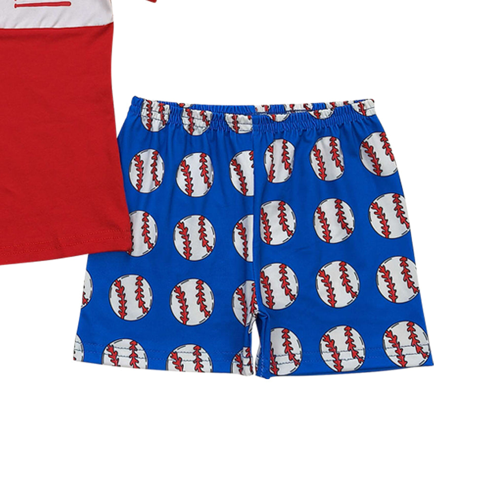 BSSO0674 July 4th flag red short sleeve baseball blue shorts boys set