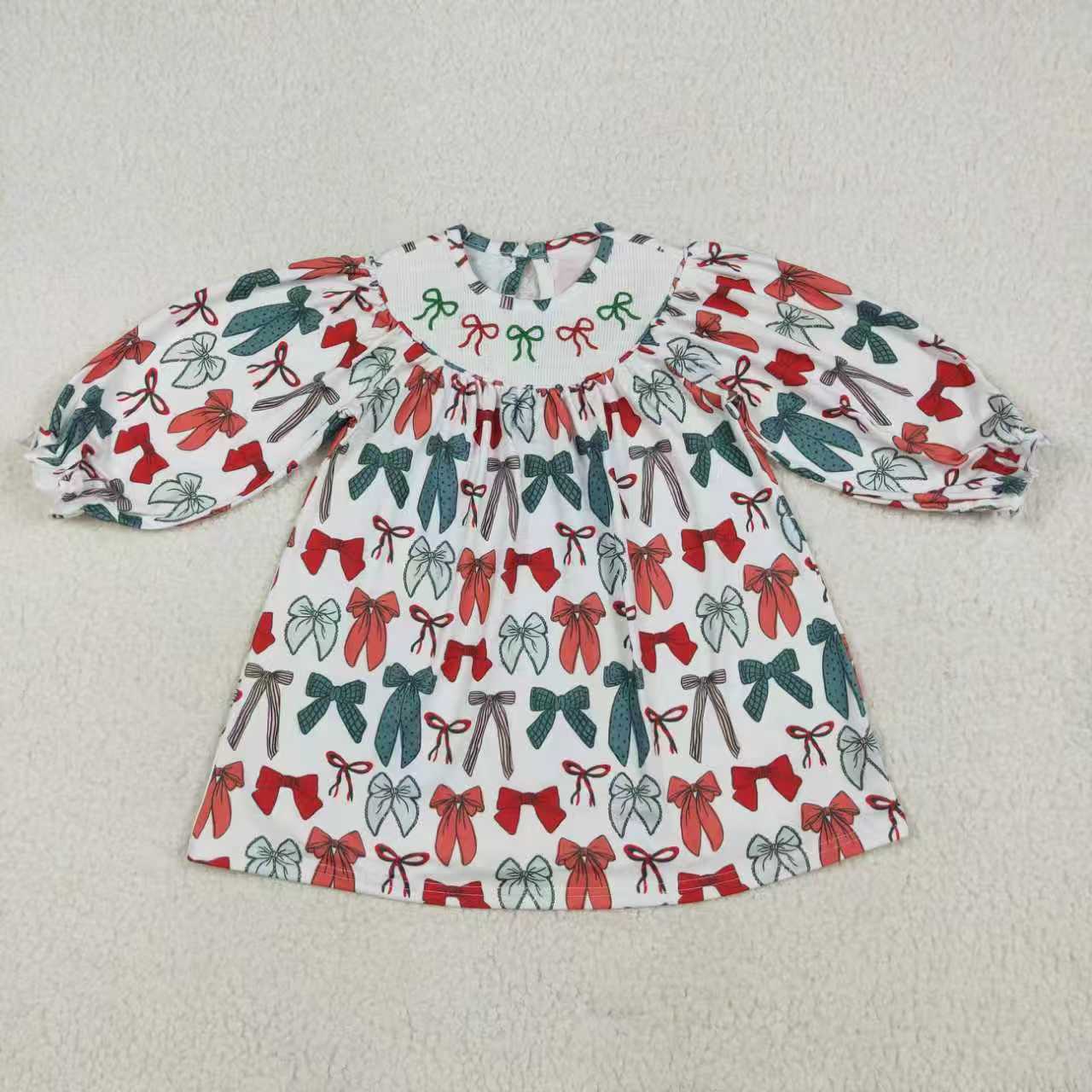 Smocked embroidery Christmas bows RTS Sibling Clothes