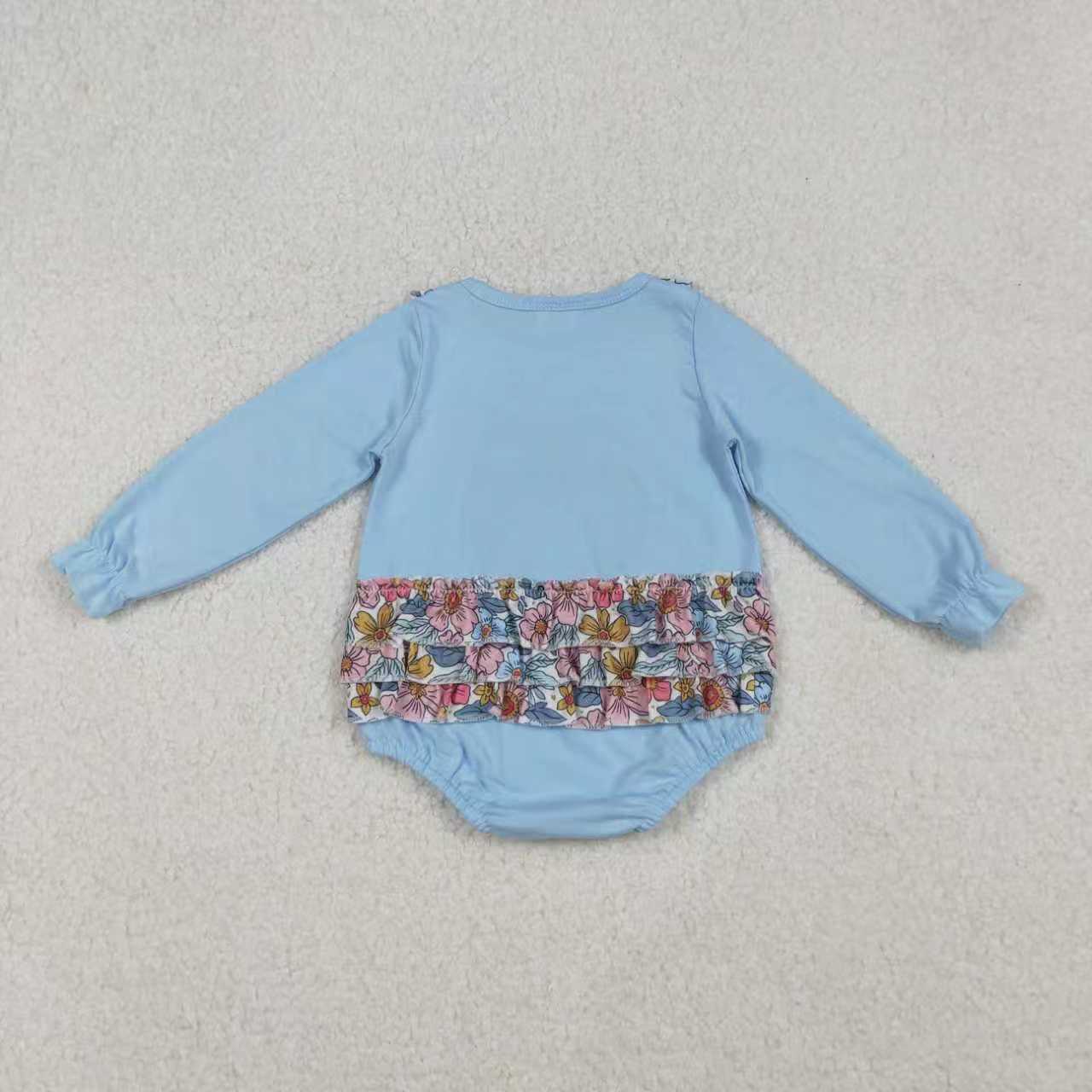 embroidery pumpkin bow flowers blue romper/set RTS Sibling Clothes
