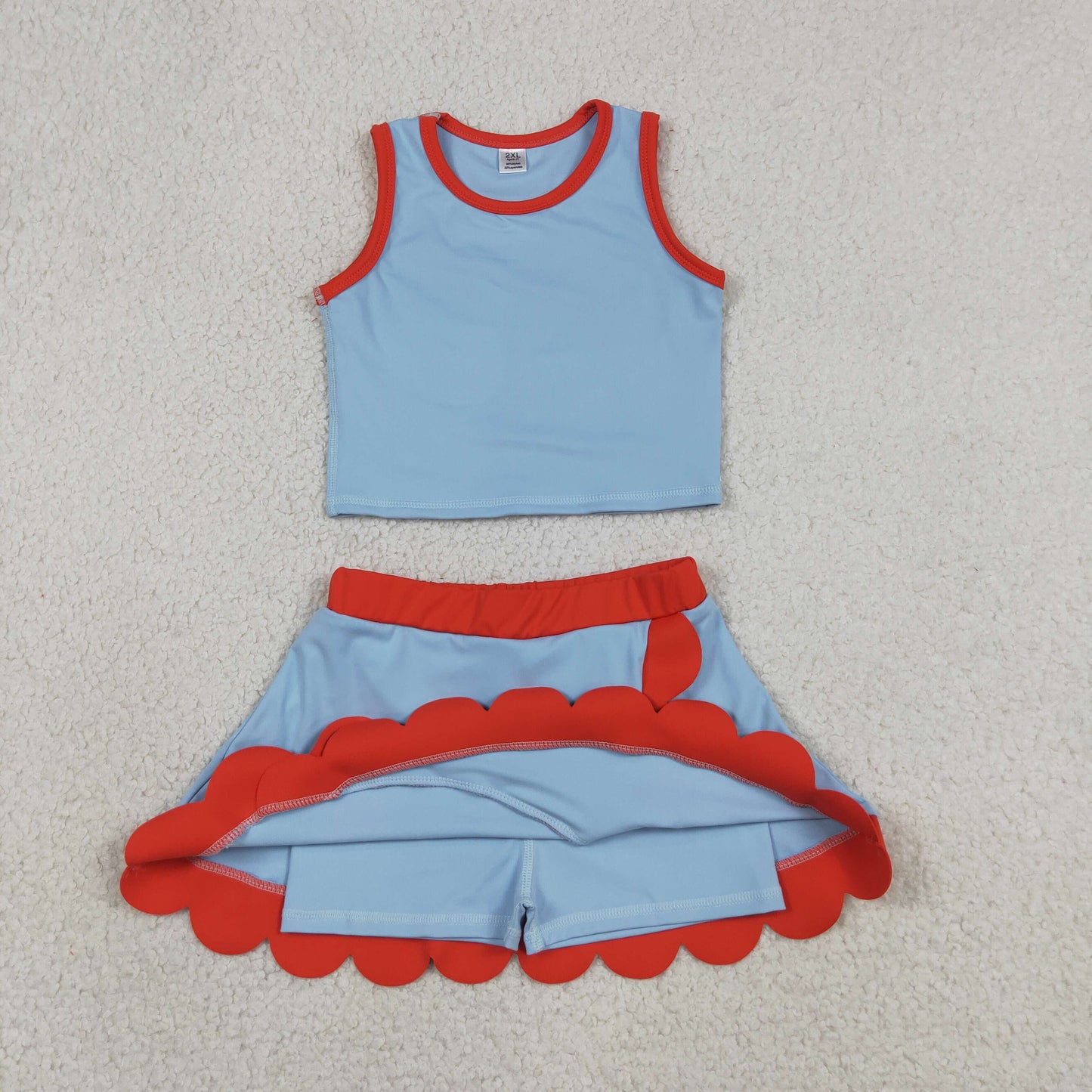 GSD4020 Yoga Scallop Blue Sleeveless Skorts Girls Set
