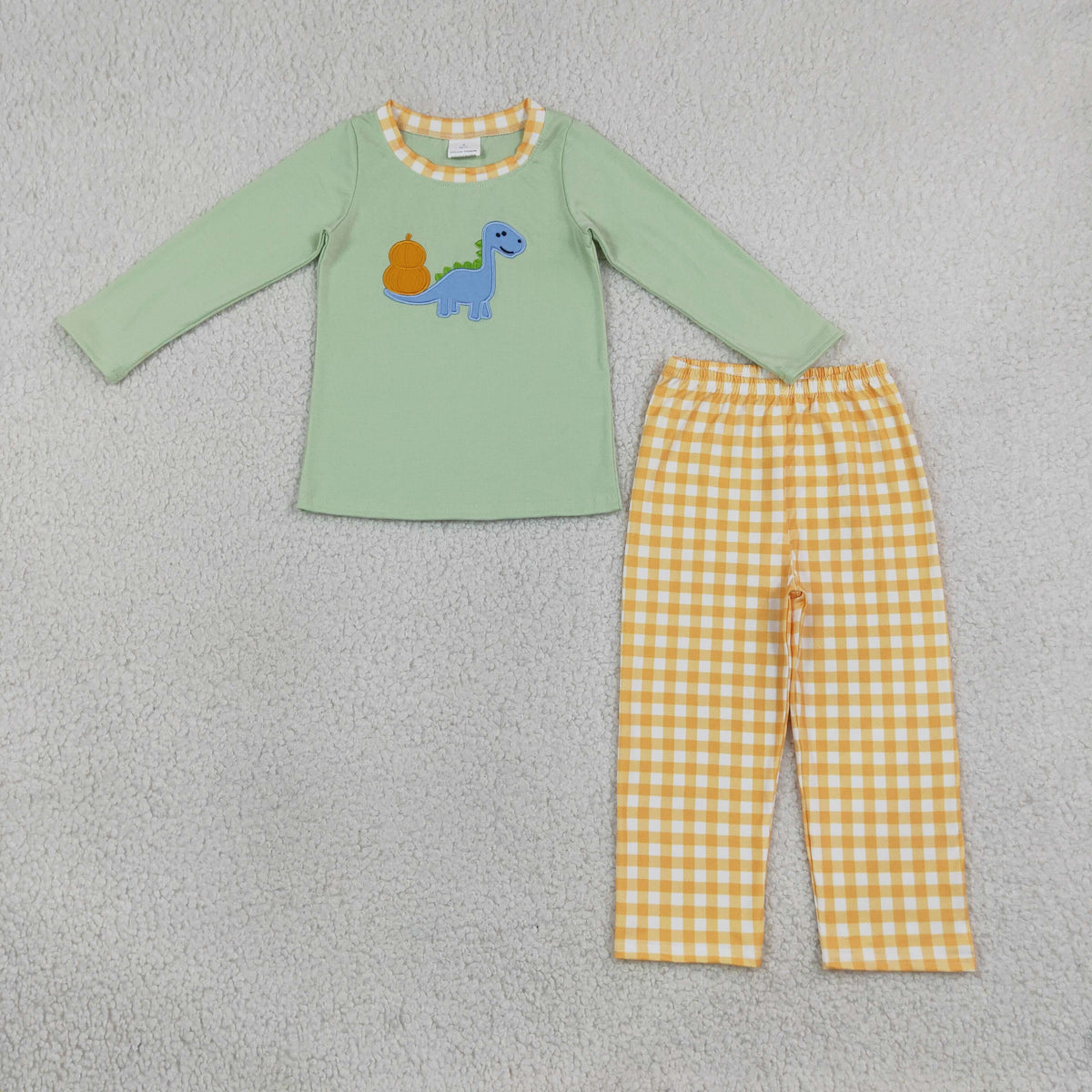 Embroidery BLP1515 Pumpkin Dinosaur Long Sleeve Orange Pants Boys Set