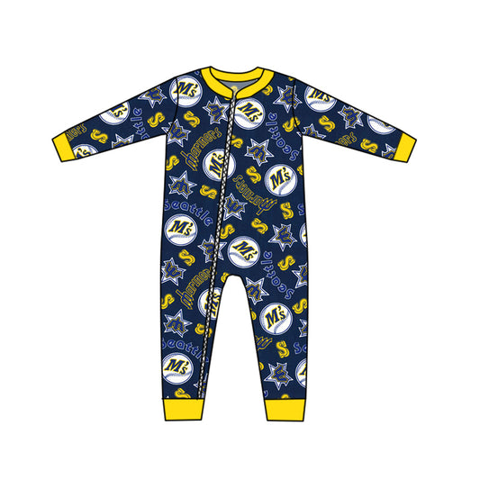 custom Team 17 Yellow & Navy Long Sleeve Kids Romper