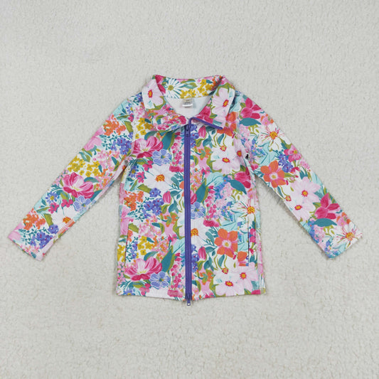 GT1061 yoga colorful flowers purple long sleeve zipper girls coat