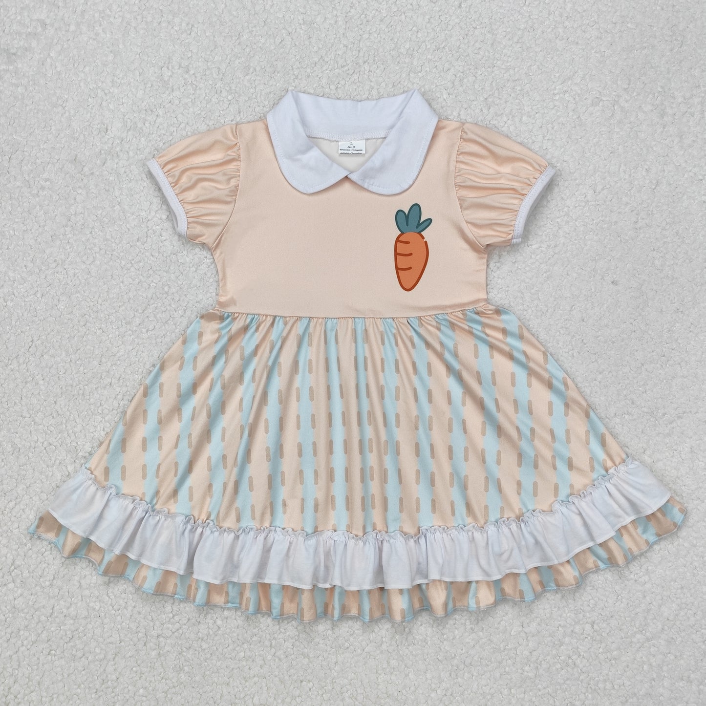 GSD1566 Easter carrot orange blue striped short sleeve girls dress
