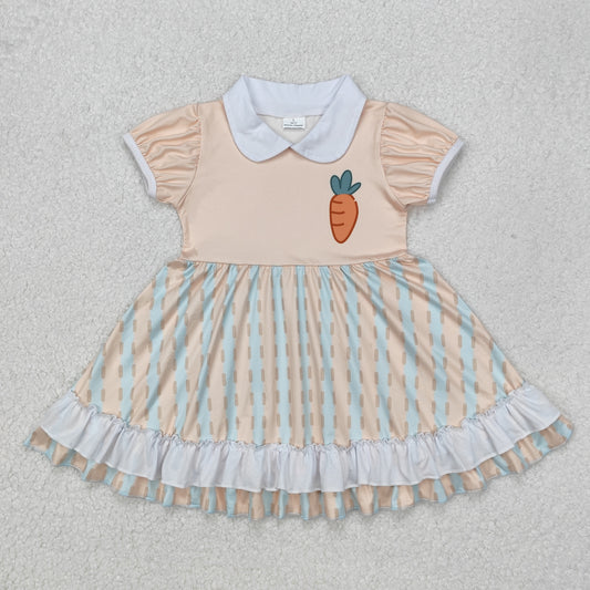 GSD1566 Easter carrot orange blue striped short sleeve girls dress
