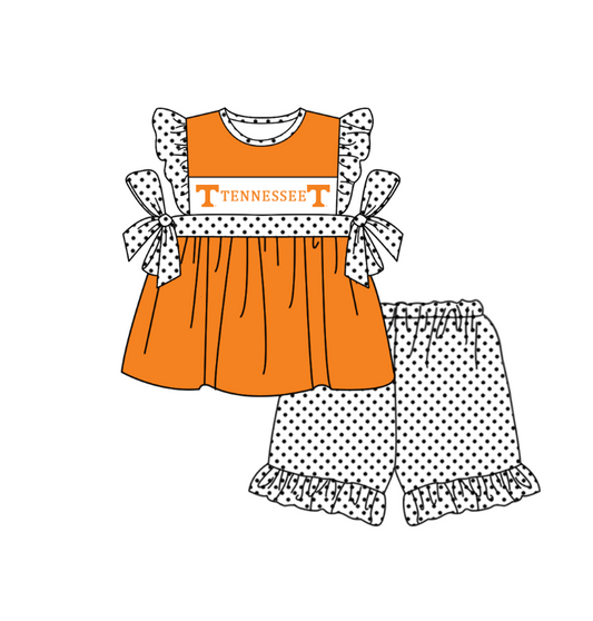 Custom Moq 3 Football Team Tennessee Orange Flutter Sleeve Shorts Girls Set