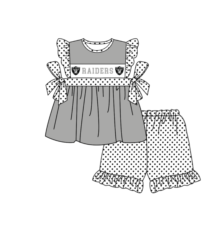 Custom Moq 3 Football Team Raiders Grey Flutter Sleeve Shorts Girls Set