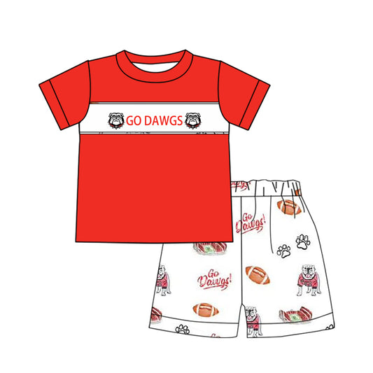 Cutom Moq 3 Football Team Go Dawgs Red Short Sleeve Shorts Boys Set