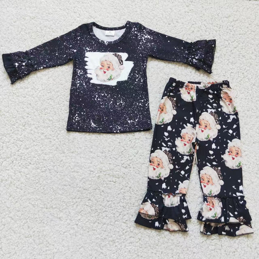 6 A1-18 Christmas Santa Black Long Sleeve Pants Girls Set