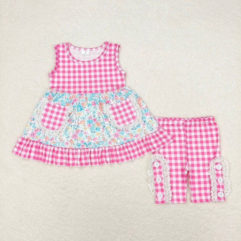 colorful flowers hot pink checkered RTS sibling clothes