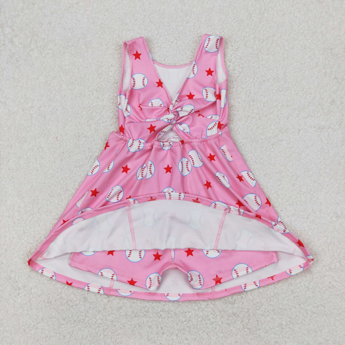 GSD2135 yoga baseball star pink sleeveless twril bow girls dress with shorts
