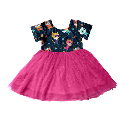 custom S 8.9 Cartoon cat short sleeve tutu dress