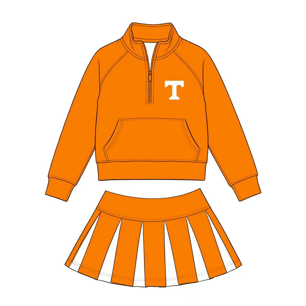 Custom Moq 3 Orange Zipper Long Sleeve Skorts Girls Set