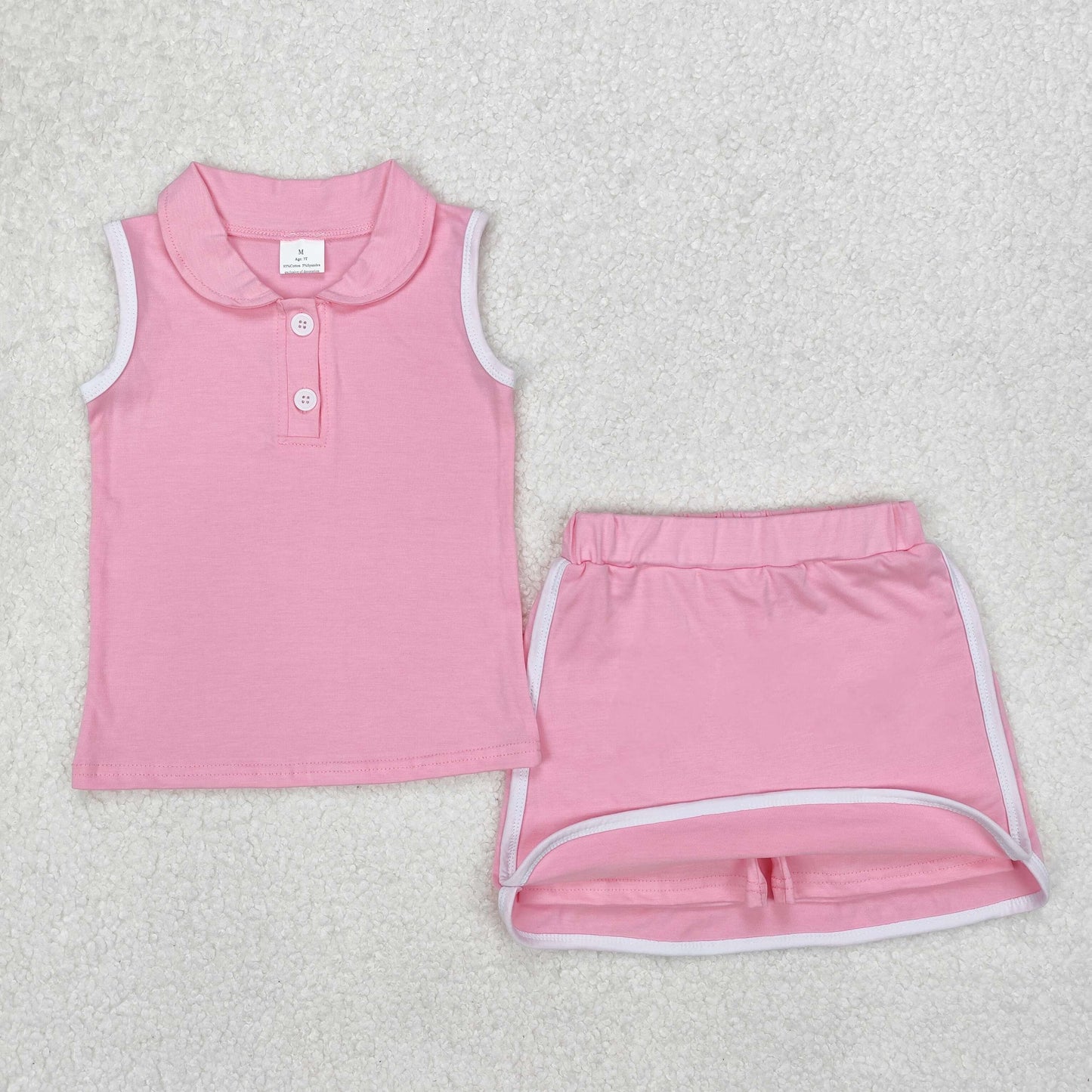 GSD1975 cotton pink sleeveless skirt with shorts girls set