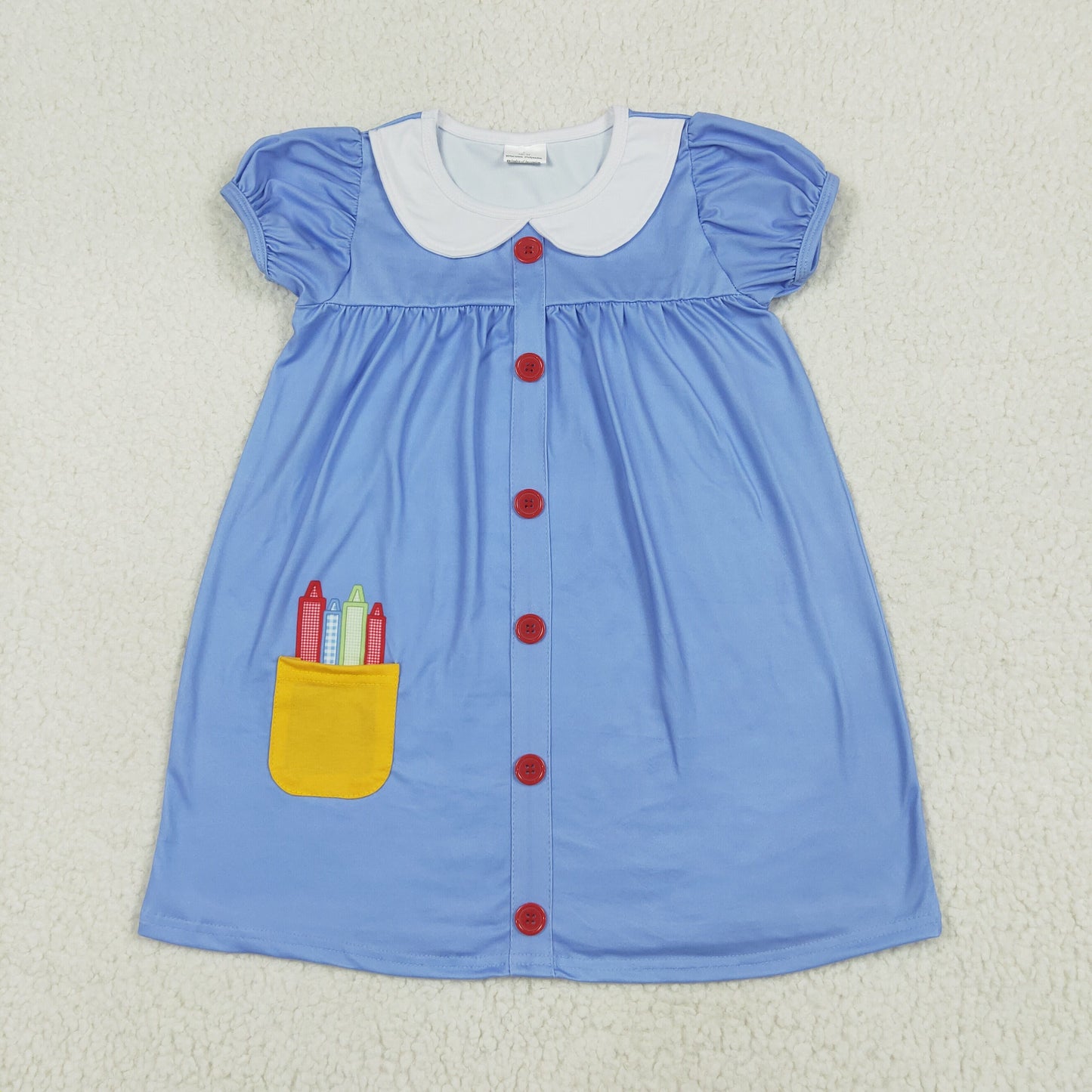 GSD1821 back to school pens blue pocket short sleeve girls dress