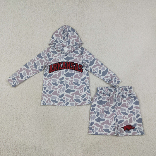 BLS0046 ARKANSAS Team Camo Hoodie Long Sleeve Shorts Boys Set