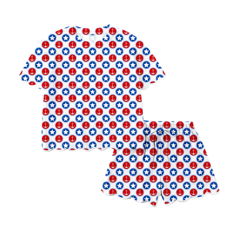 Custom Moq 3 July 4th Star Short Sleeve Shorts Girls Set