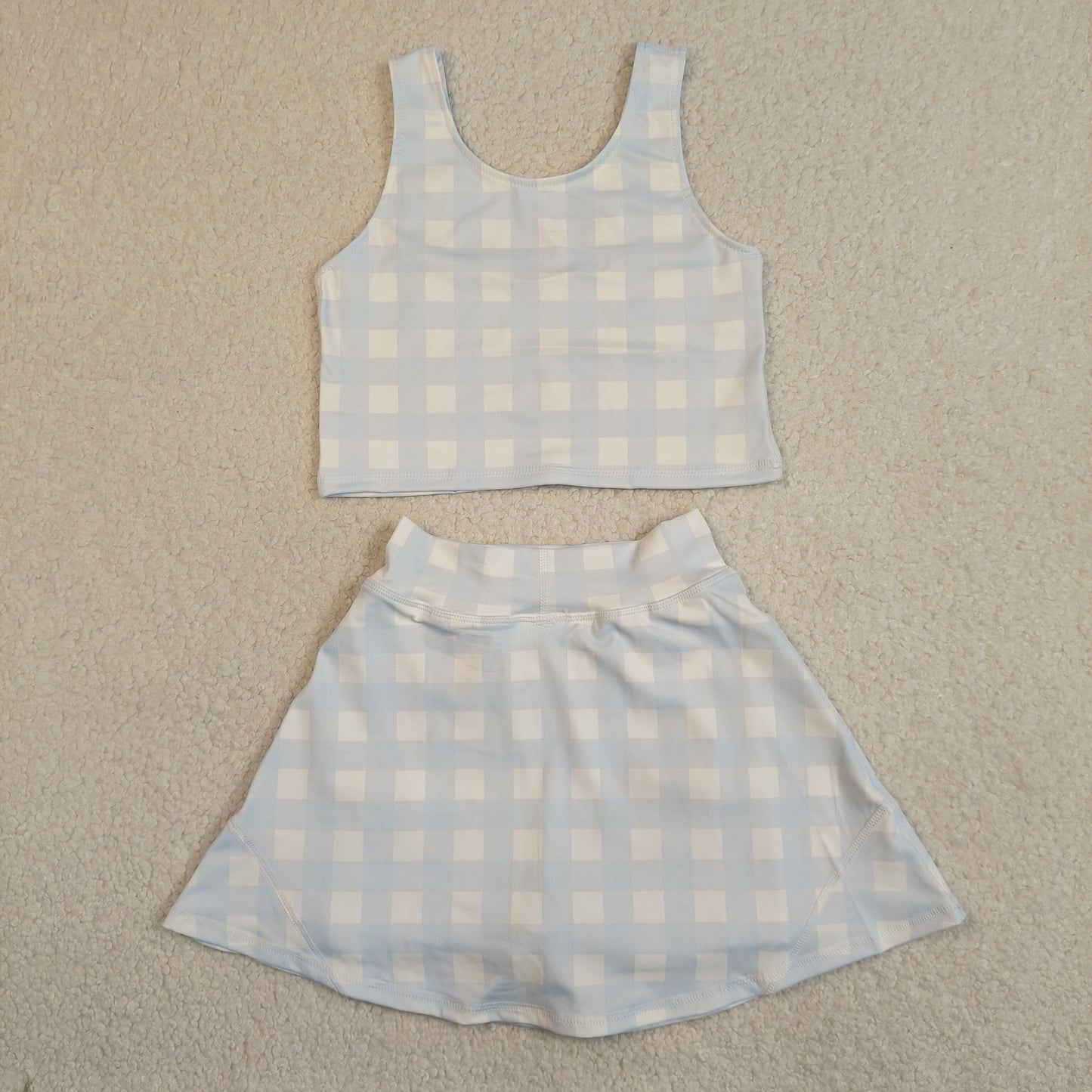 GSD3839 Yoga Blue Checkered Sleeveless Skorts Girls Set