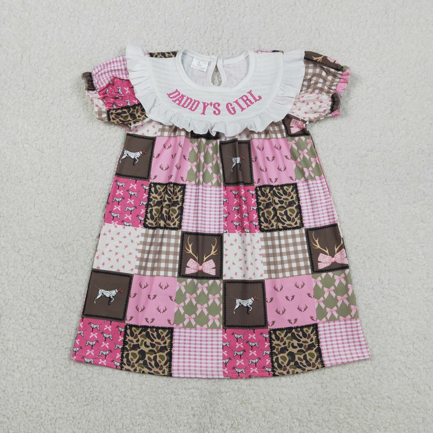 Embroidery GSD3484 Daddy's Girl Camo Pink Short Sleeve Girls Dress