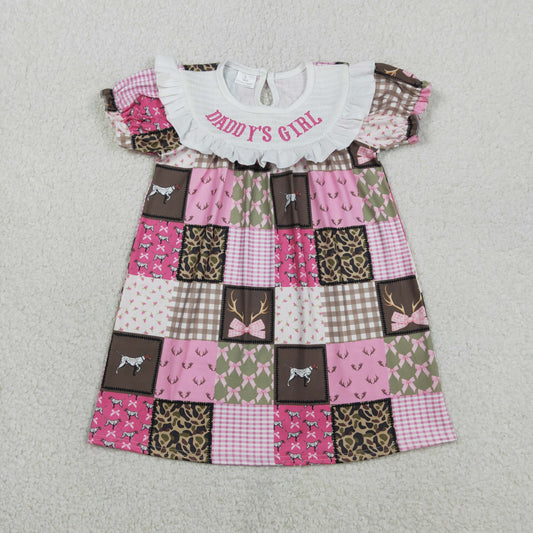 Embroidery GSD3484 Daddy's Girl Camo Pink Short Sleeve Girls Dress
