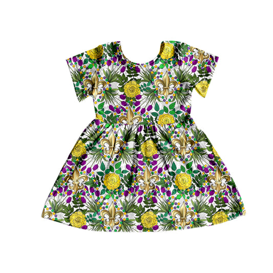 preorder GSD0640 Mardi Gras Flowers Short Sleeve Girls Dress