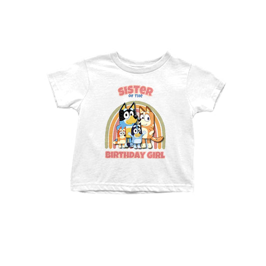 custom Sister Birthday Girl Cute Dog White Short Sleeve Girls Top