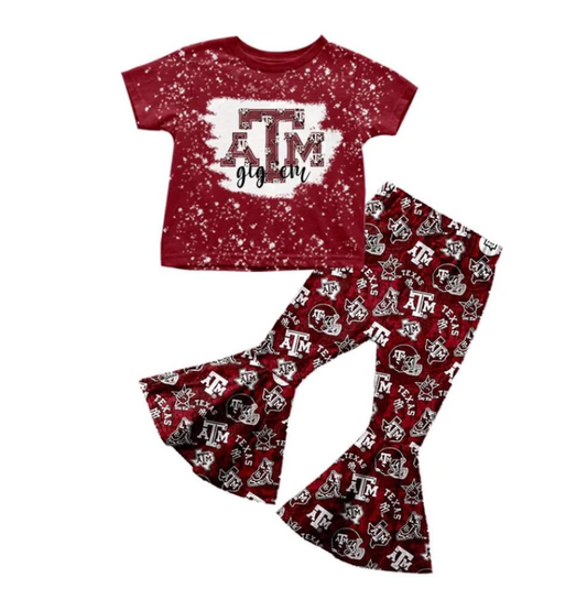 custom S 8.23 Red short sleeve pants girls set